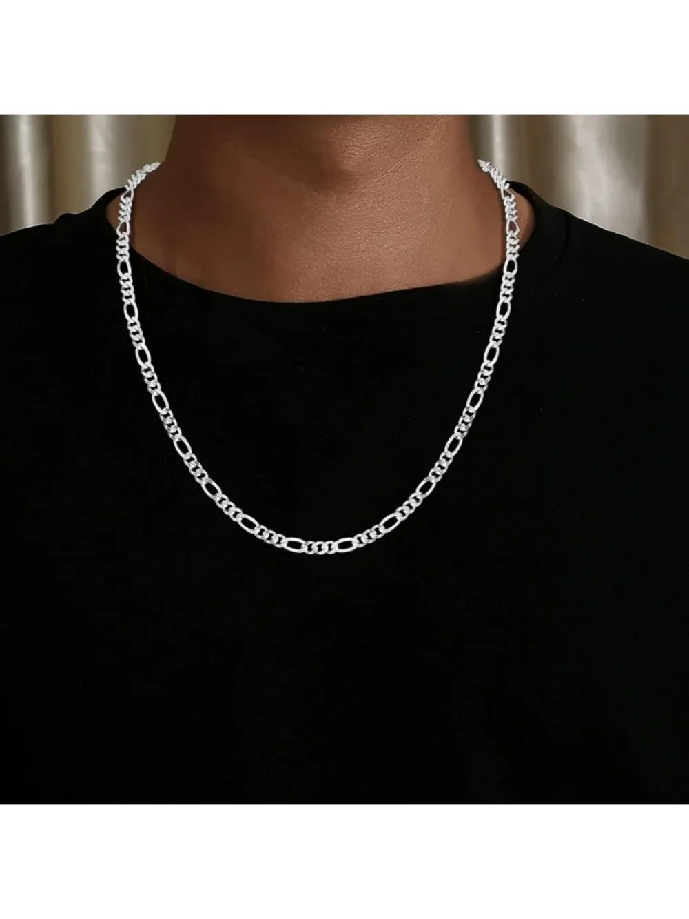 925 Sterling Silver Figaro Chain - Dainty Diamond Cut 4mm Necklace for Men